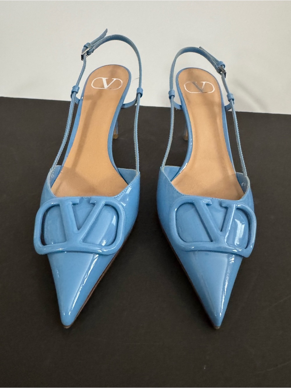 Valentino Sky Blue Patent Slingback Pointed-Toe Heels - Picture 2 of 6